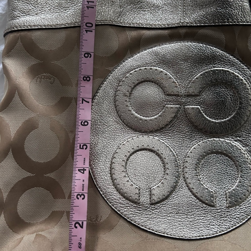 Coach Metallic Gold Hue and Tan Monogram Tote - Picture 14 of 15